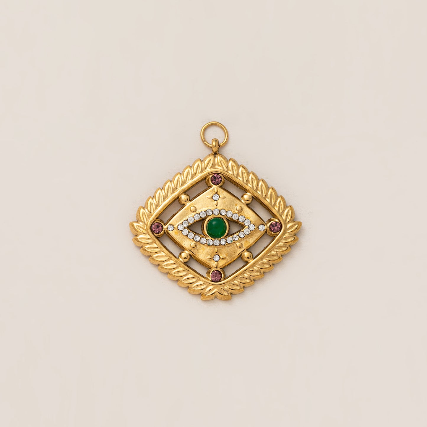 Vintage PVD 18K Gold Plated Stainless Steel Geometric Moon Sun Pendant Cable Chain Necklace Charm Bar