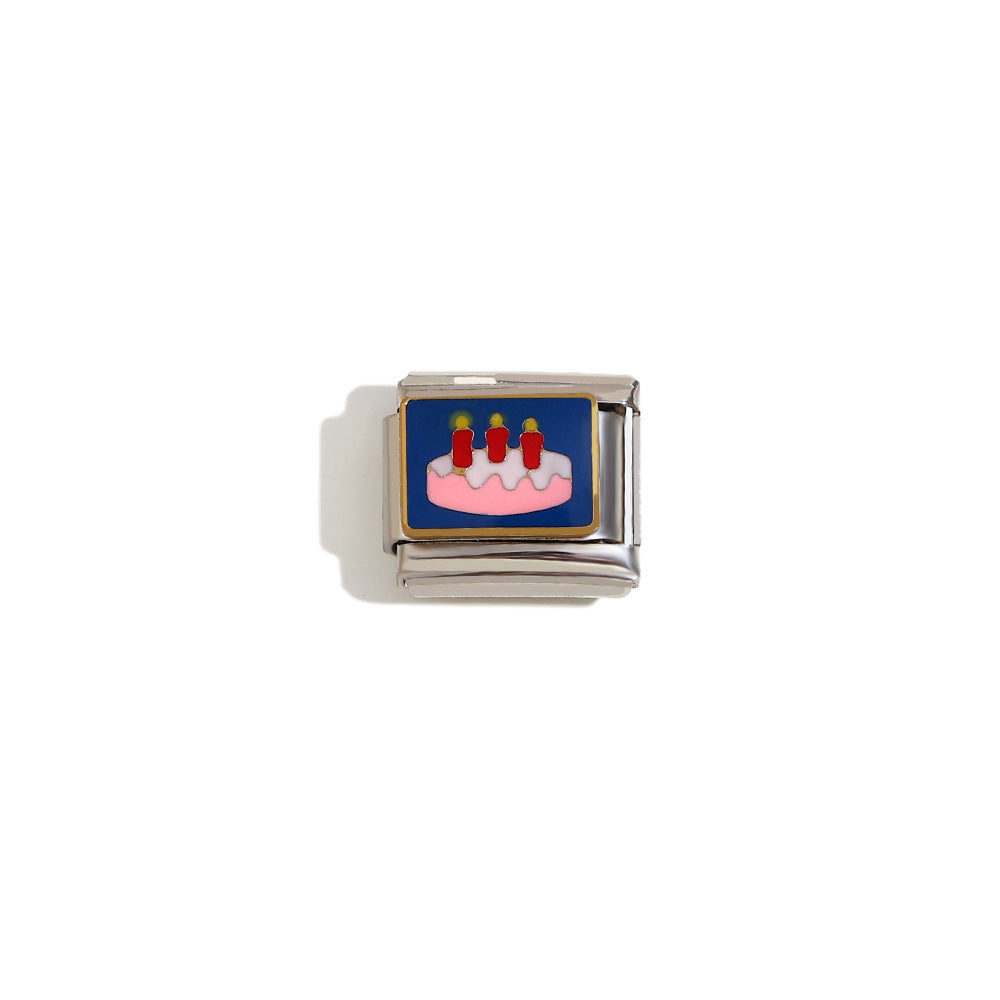 Elegant 18K Gold Plated Drip Oil Square Stainless Steel Charm Bar for Women