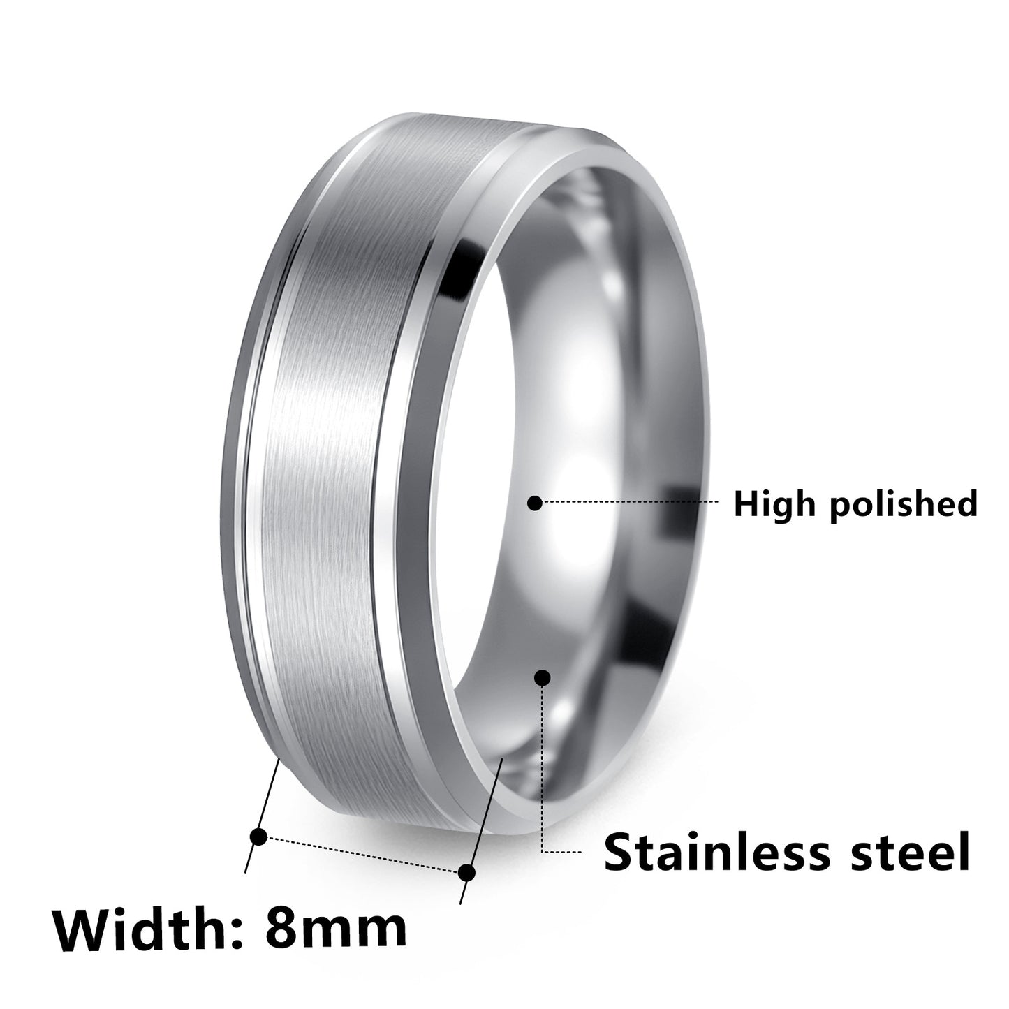 Anillo geométrico redondo unisex de acero inoxidable chapado mate minimalista