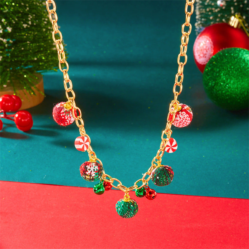 Collar de moda navideño para mujer con dije acrílico de campana, base de aleación de zinc, acabado galvanizado, cadena O, motivos festivos de copos de nieve y renos