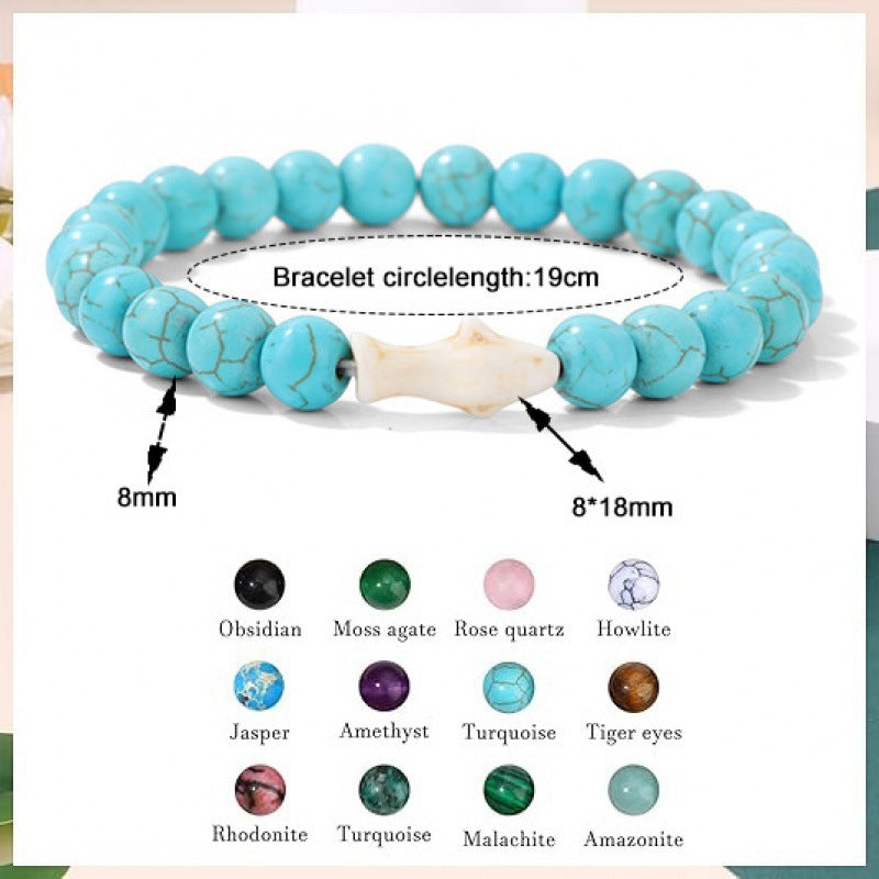 Minimalist Sweet Natural Turquoise Crystal Agate Animal Beaded Stretch Bracelet