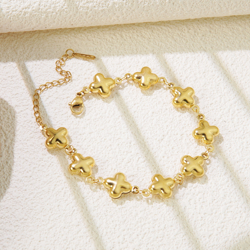 Minimalist Elegant Gold Plated Stainless Steel Cross Geometric Bracelet with Cubic Zirconia for Women