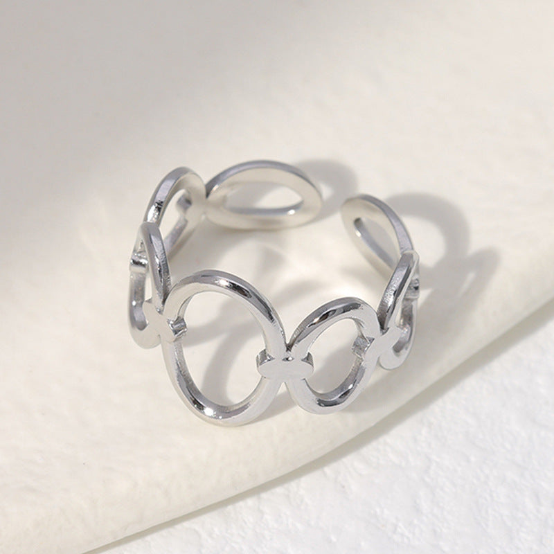 Minimalist Titanium Steel Leaf and Heart Shape Open Ring for Women with Plated Finish