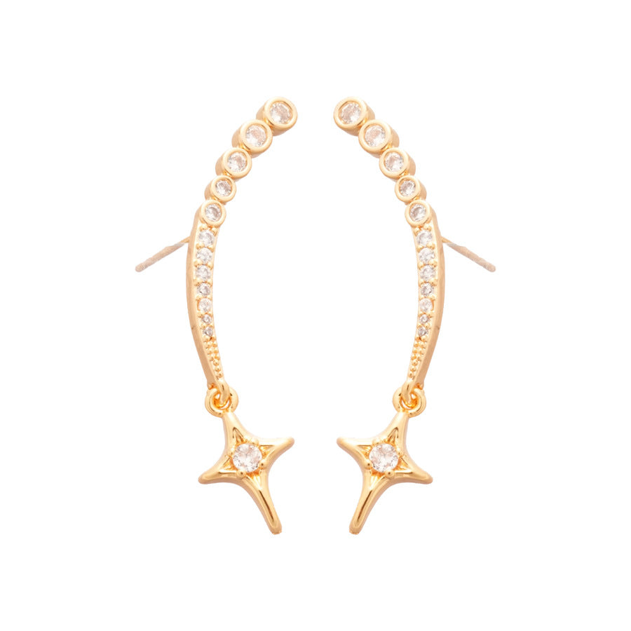Orecchini da donna minimalisti in ottone a forma di stella con zirconi e perni in acciaio inossidabile