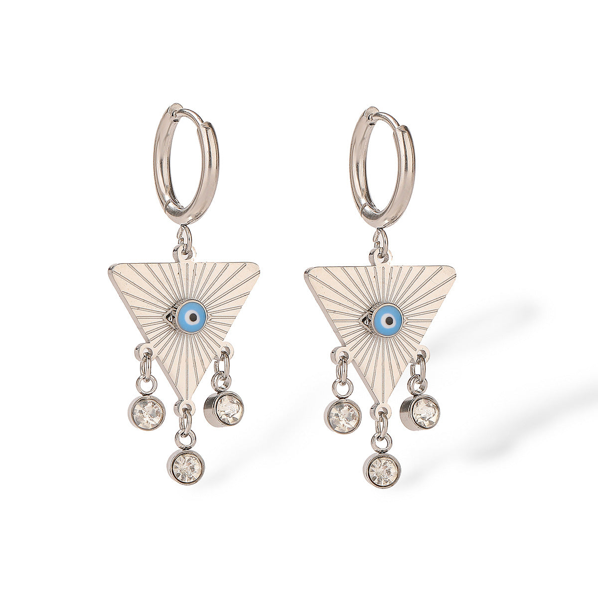 Minimalist Geometric Evil Eye Earrings for Women in Titanium Steel with Rhinestone Inlay and Enamel Finish