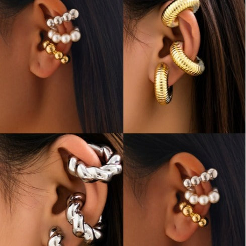 Sweet Striped Round Alloy Plated Ear Cuff for Women