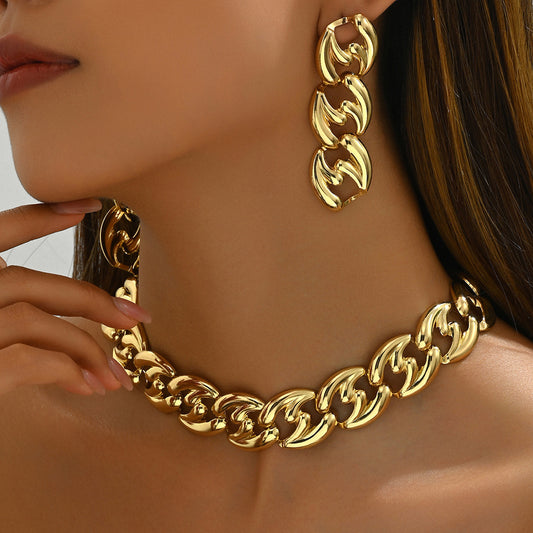 Set collana pendente geometrica hip hop minimalista da donna con catena in lega e finitura galvanizzata
