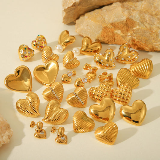 Minimalist Heart-Shaped Titanium Steel Stud Earrings with 18K Gold Plating for Women