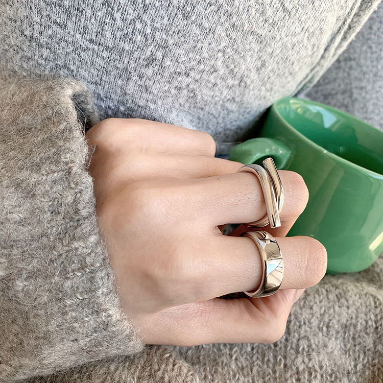 Minimalist Sweet Geometric Round Plated Alloy Adjustable Ring Set for Women