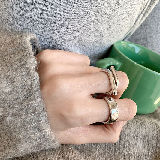 Minimalist Sweet Geometric Round Plated Alloy Adjustable Ring Set for Women