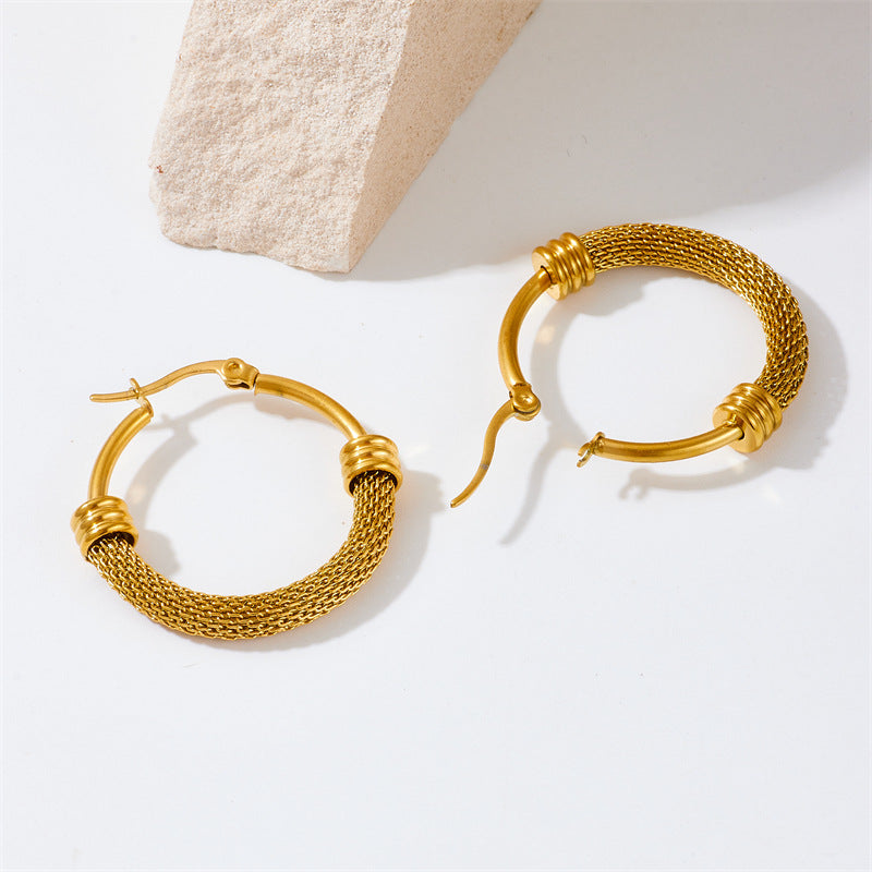 Vintage Geometric Titanium Steel Hoop Earrings with Polished Finish for Women