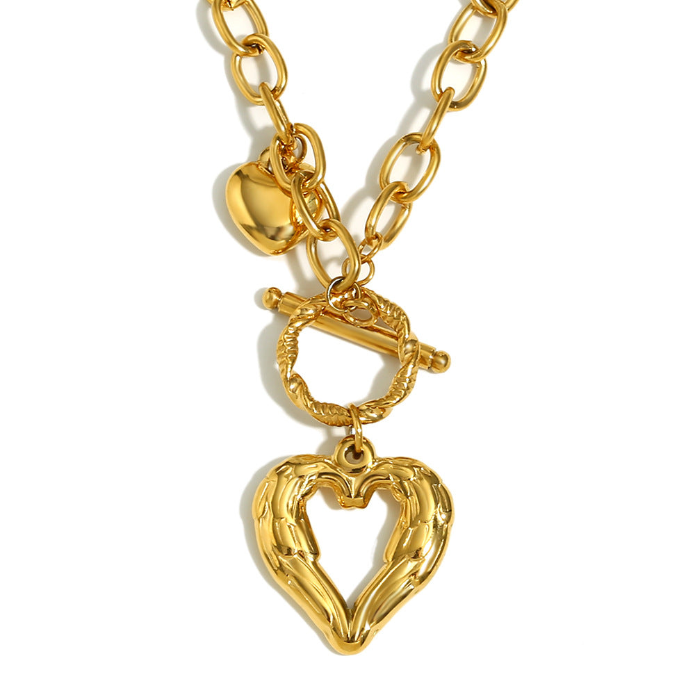 Minimalist Heart Pendant Necklace in Stainless Steel with 18K Gold Plating on O-Chain for Women