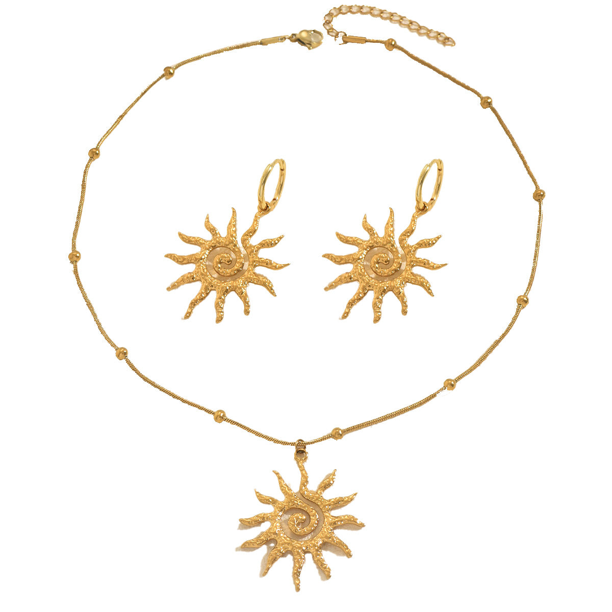 Floral Sunflower Pendant Necklace and Earrings Set for Women Zinc Alloy Plated Fashion Collarbone Chain Jewelry