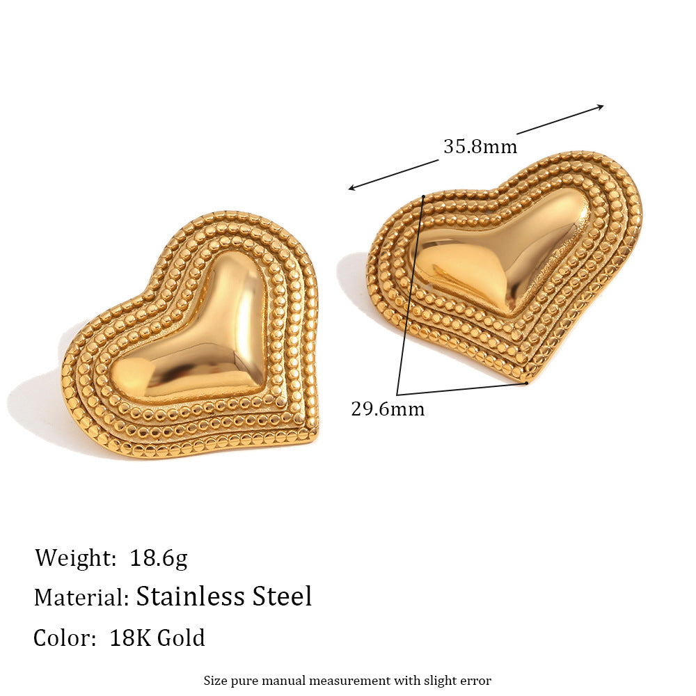 Fashionable OL Style Heart-Shaped Stainless Steel Earrings with 18K Gold Plating and Polished Surface