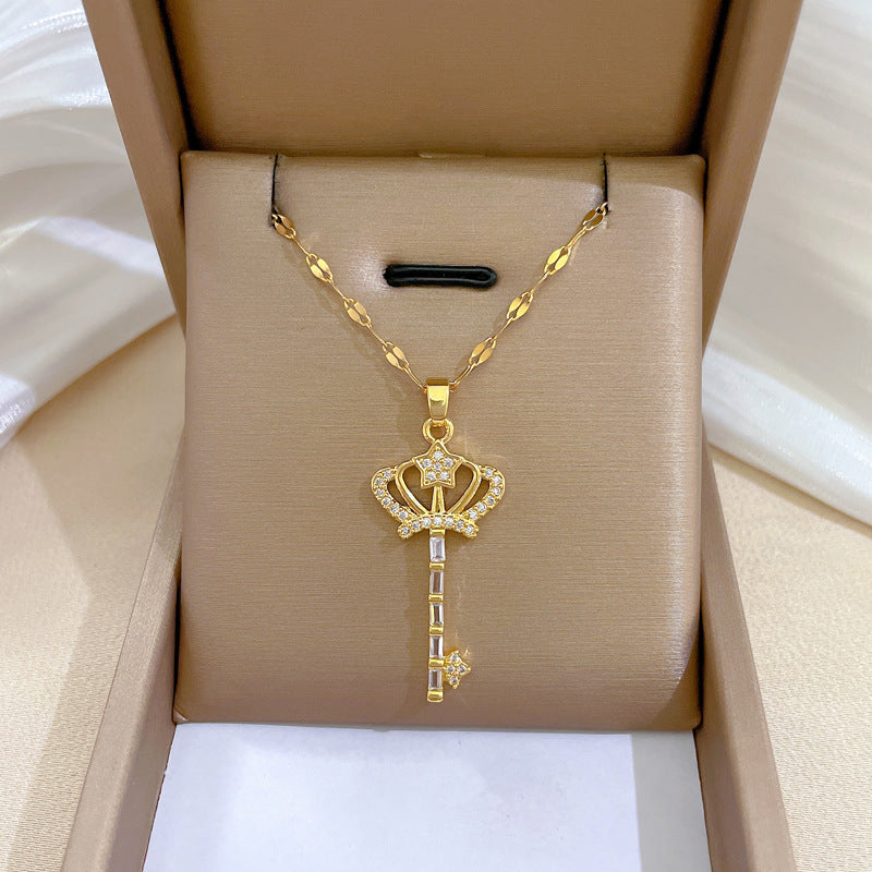 Luxury Minimalist Sweet Geometric Titanium Steel Stainless Steel Necklace with Rhinestone Inlay for Women