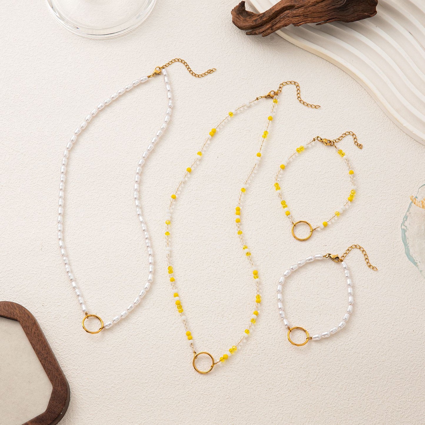 Gold Plated Brass Pearl Beaded Charm Bar