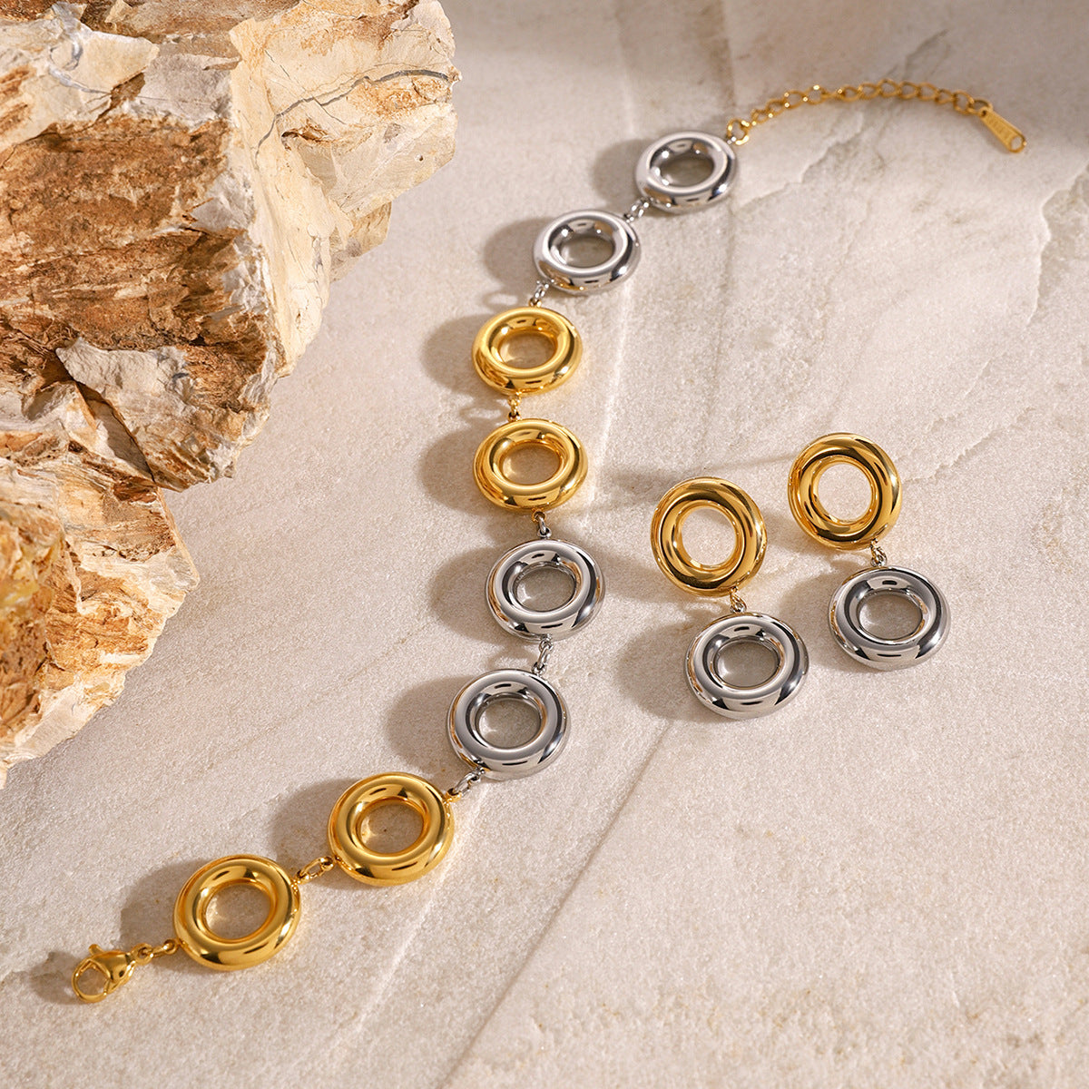 Minimalist Geometric Stainless Steel Hoop Pendant Earrings with Gold and Silver Plating for Women
