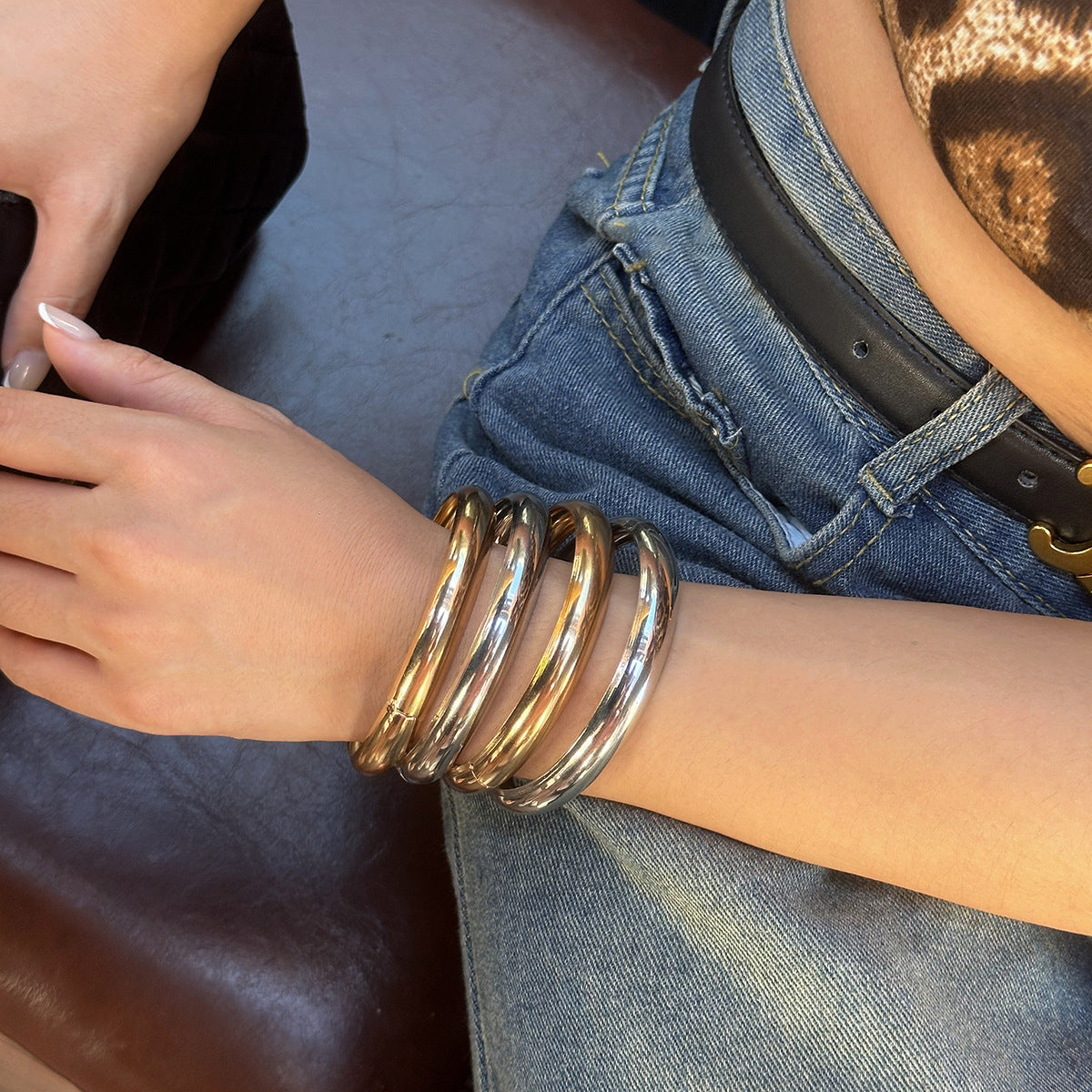 Stackable Round Plated Iron Bracelet Set