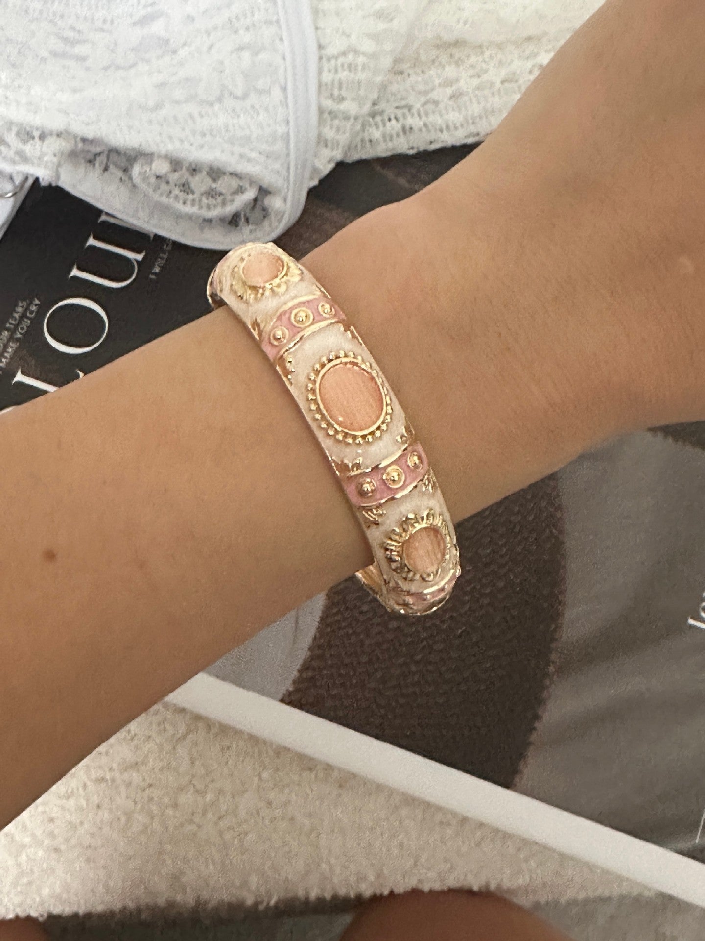 Colorful Geometric Checkered Drip Oil Plated Alloy Open Cuff Bracelet