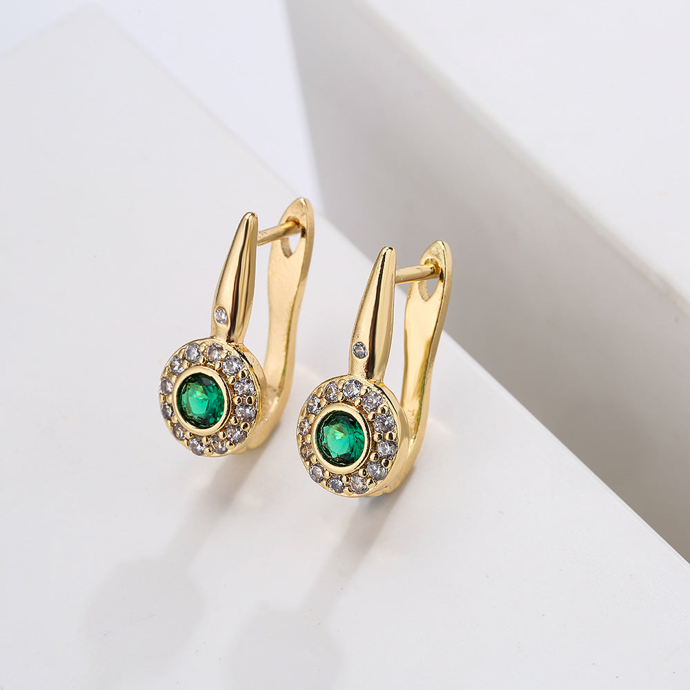 Orecchini Minimalisti Geometrici da Donna in Ottone Placcato Oro 18K con Intarsio in Zirconi