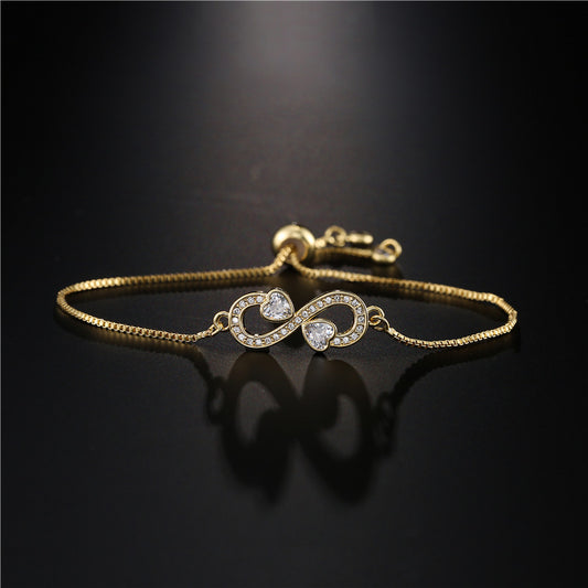 Micro-Paved Cubic Zirconia Heart Infinity Geometric Brass Bracelet for Women