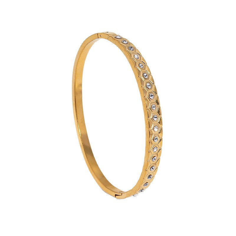 Minimalist Elegant Geometric Rhinestone Plated Stainless Steel Bracelet