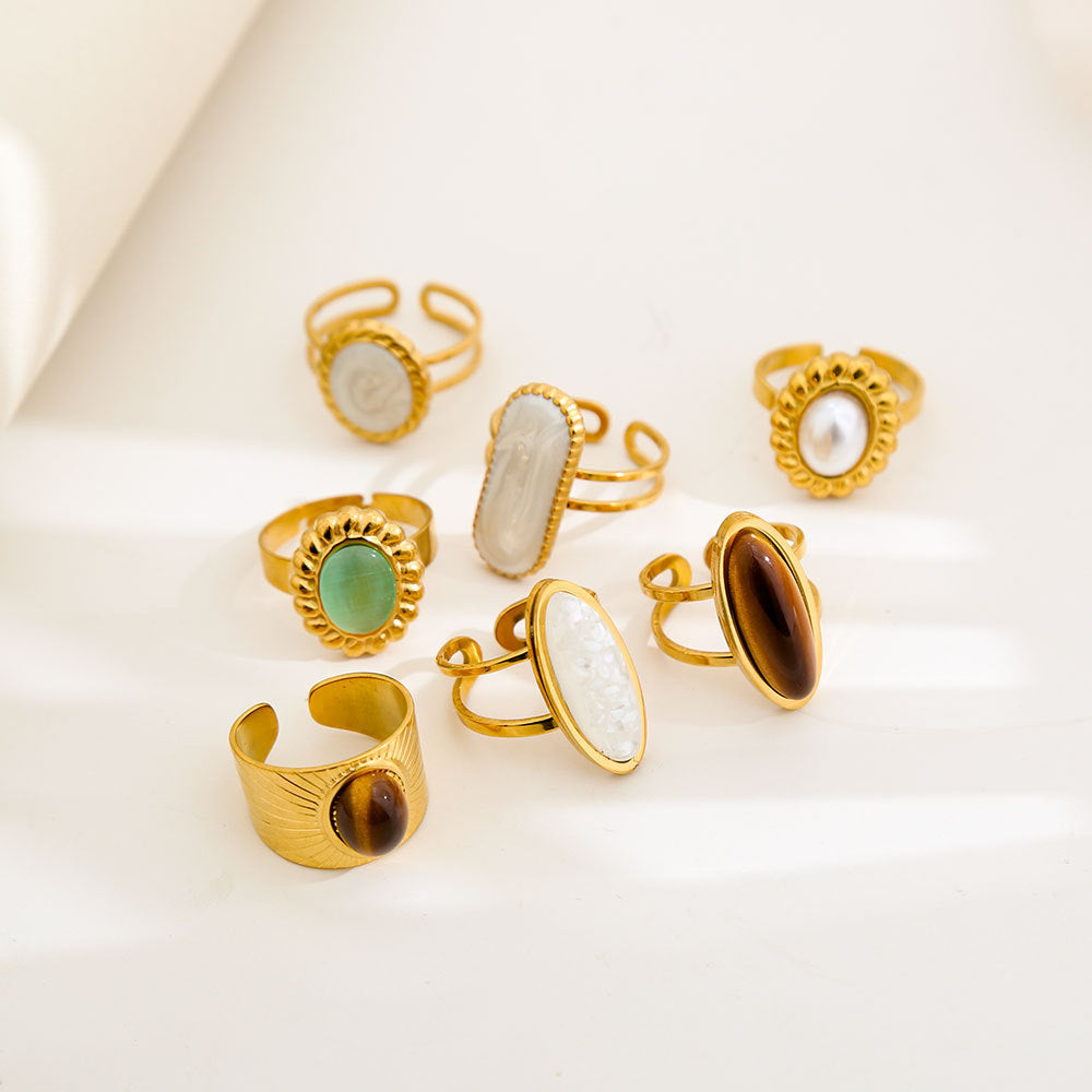 Anello Regolabile Minimalista Geometrico in Acciaio Inossidabile Placcato Oro per Uomo e Donna