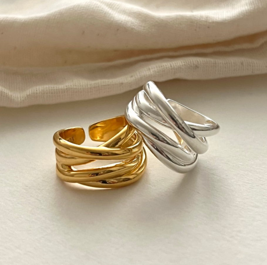 Anello da donna astratto geometrico lucido in argento sterling 925