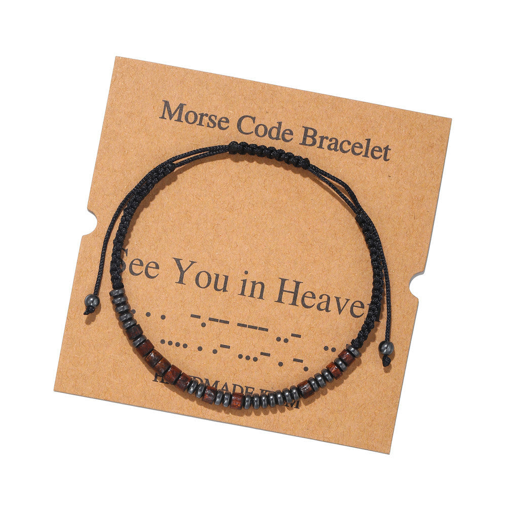 Morse Code Letter Number Wood Bracelet for Unisex