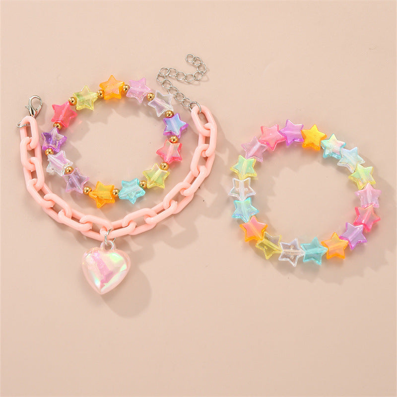 Juego de tobilleras decorativas de oso, corazón y estrella de estilo chic para niños, hecho de resina plástica