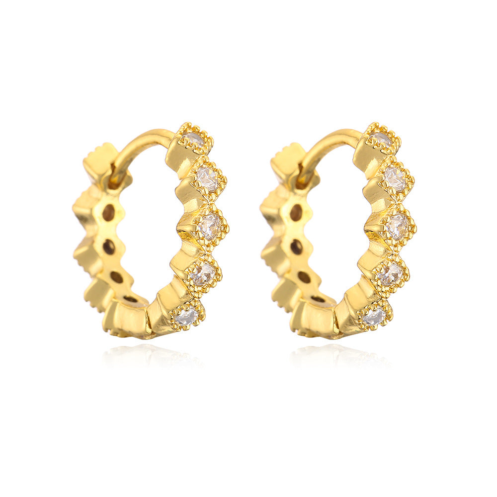 Orecchini a cerchio irregolari geometrici minimalisti da donna in rame con placcatura in oro e zirconi micropavé