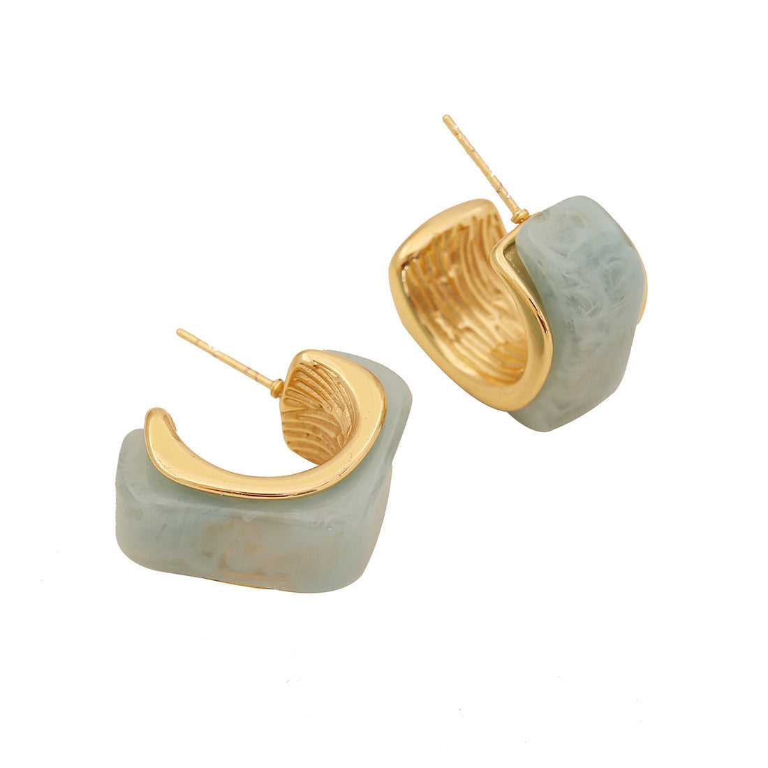 Vintage Geometric Square Resin-Look Earrings for Women Stainless Steel Studs with Plating Finish