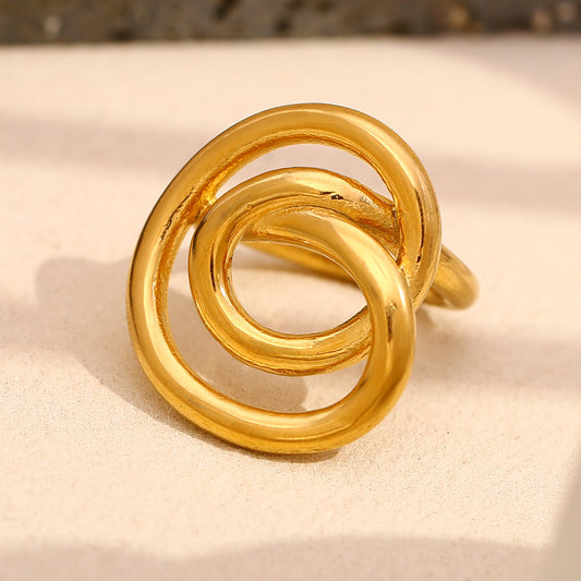 Minimalist Geometric Stainless Steel Ring with 18K Gold Plating for Women