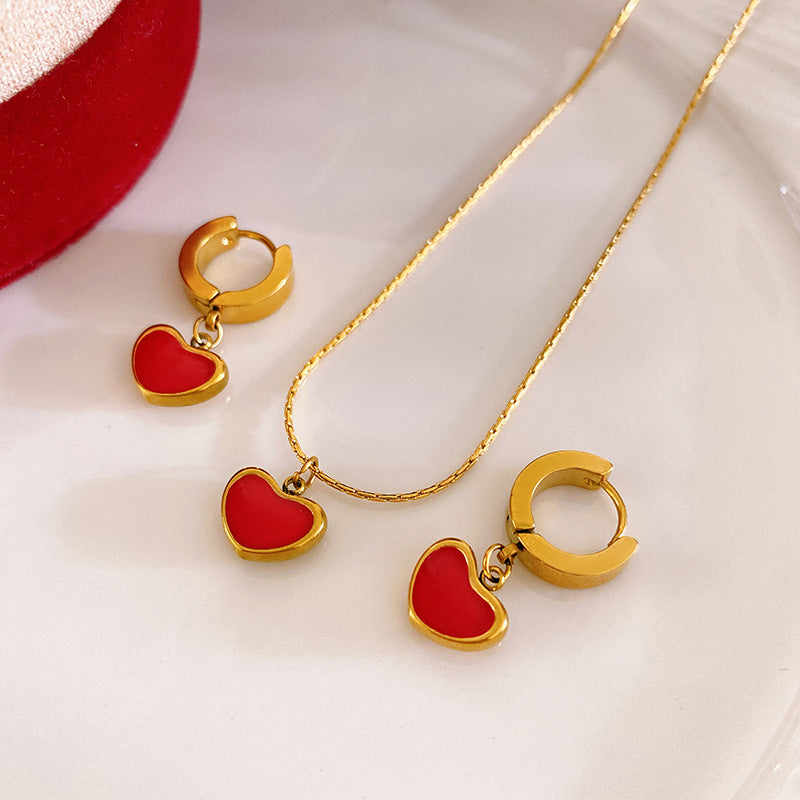 Elegant Heart Drip Oil Plated Titanium Steel Necklace Unisex