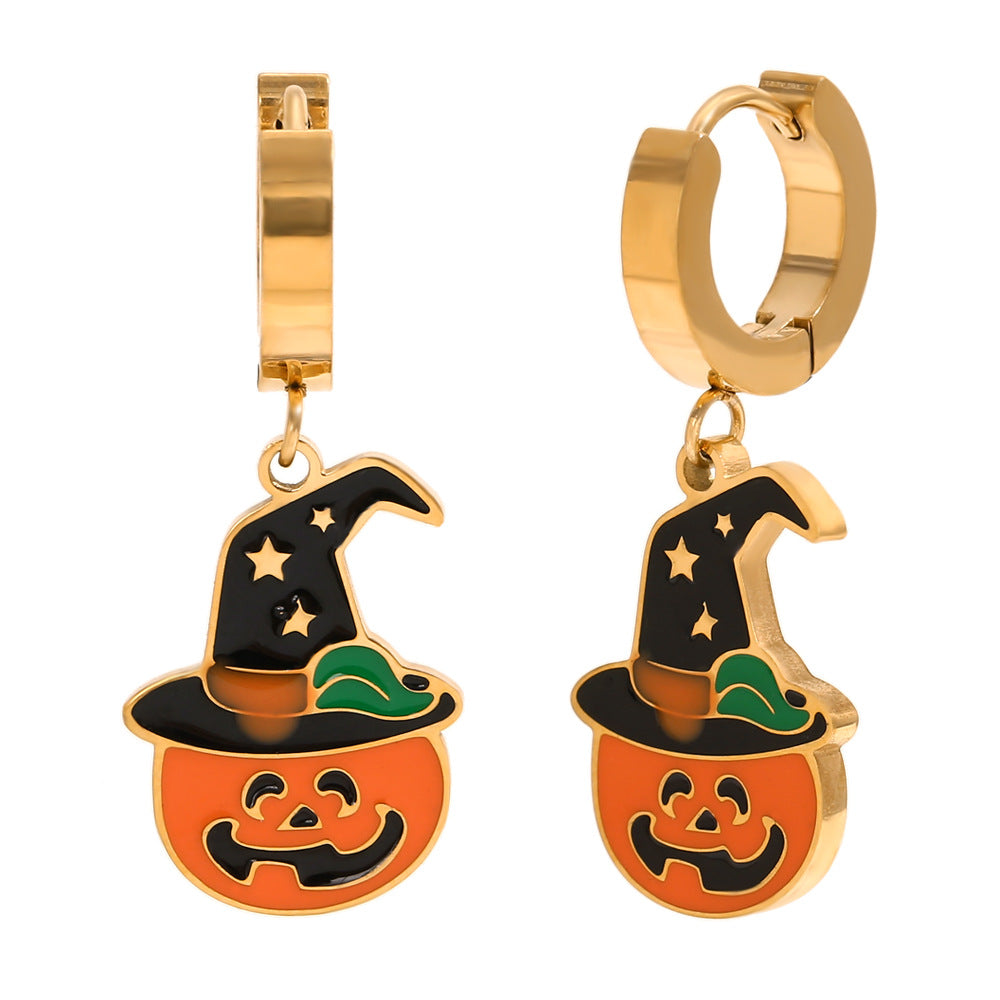 Cartoon Pumpkin Halloween Earrings for Women Stainless Steel with 18K Gold Plating