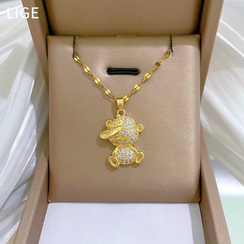 Collana con Ciondolo a Luna Geometrico Minimalista per Donna e Uomo, in Acciaio Inossidabile, Delicata Catena alla Clavicole con Accenti di Zirconia Cubica