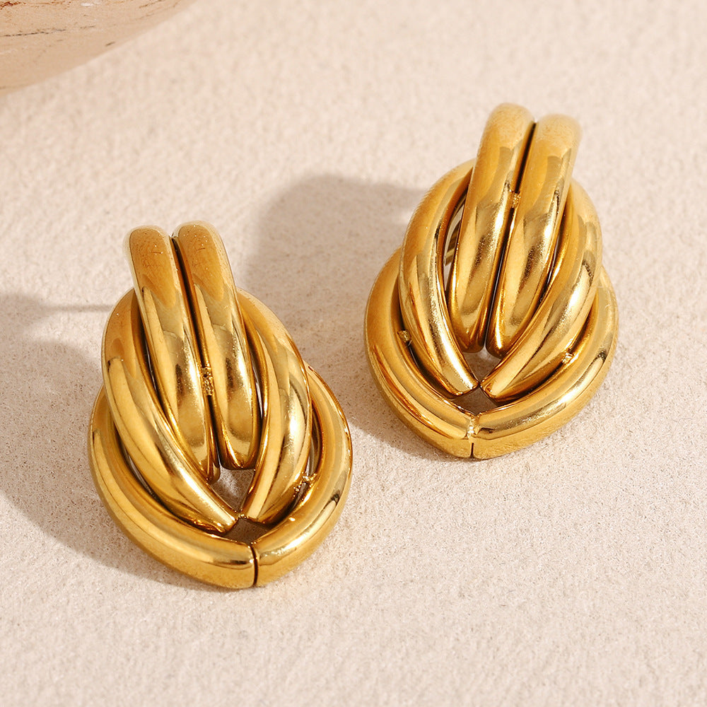 Fashionable Geometric Stainless Steel Earrings with 18K Gold Plating for Women