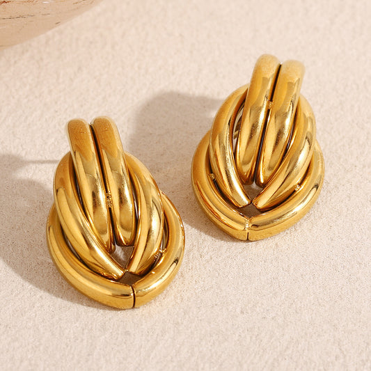 Fashionable Geometric Stainless Steel Earrings with 18K Gold Plating for Women
