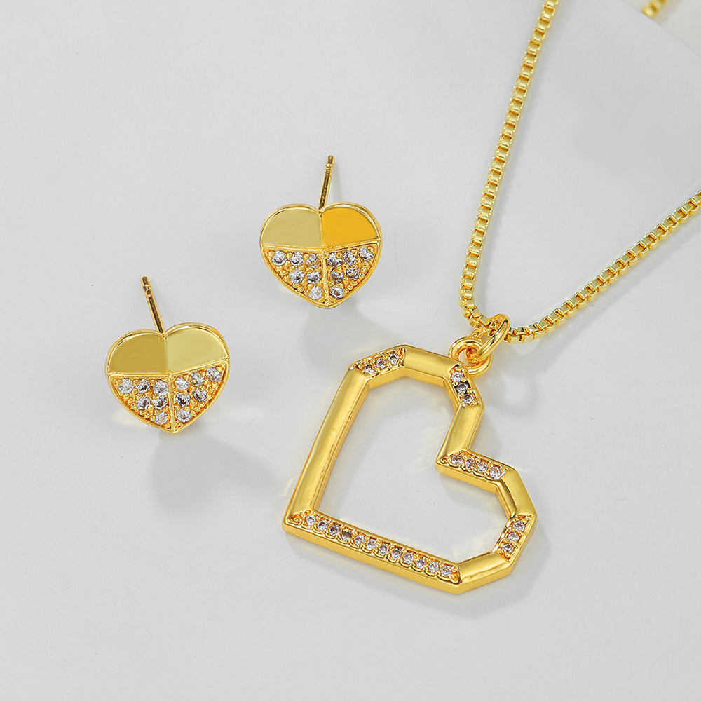Casual Heart Gold Plated Brass Cubic Zirconia Necklace for Women