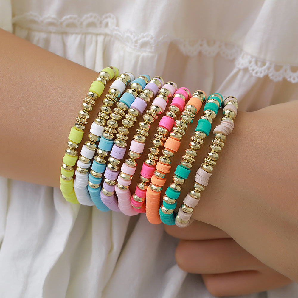 Bohemian Gold Geometric Round Resin Bracelet Set for Women