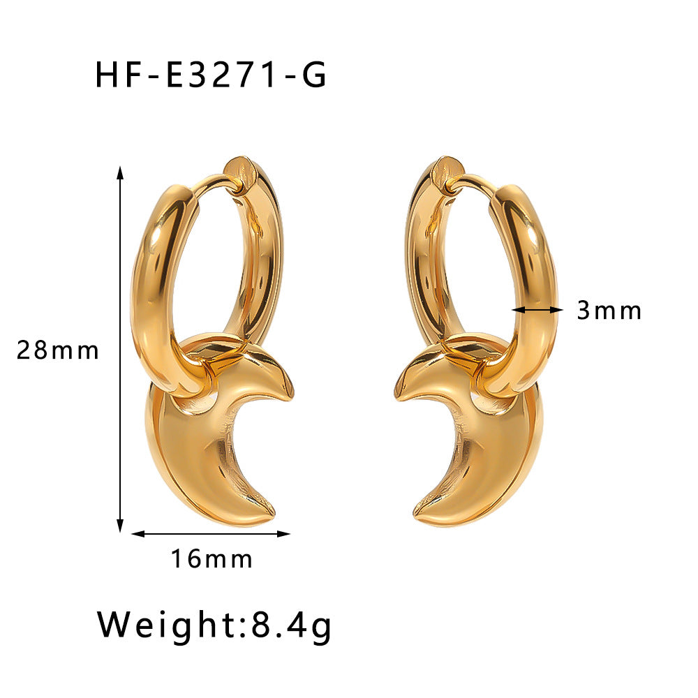 Ins Style Heart Shaped 18K Gold Plated Titanium Steel Statement Earrings with Geometric and Irregular Circle Design
