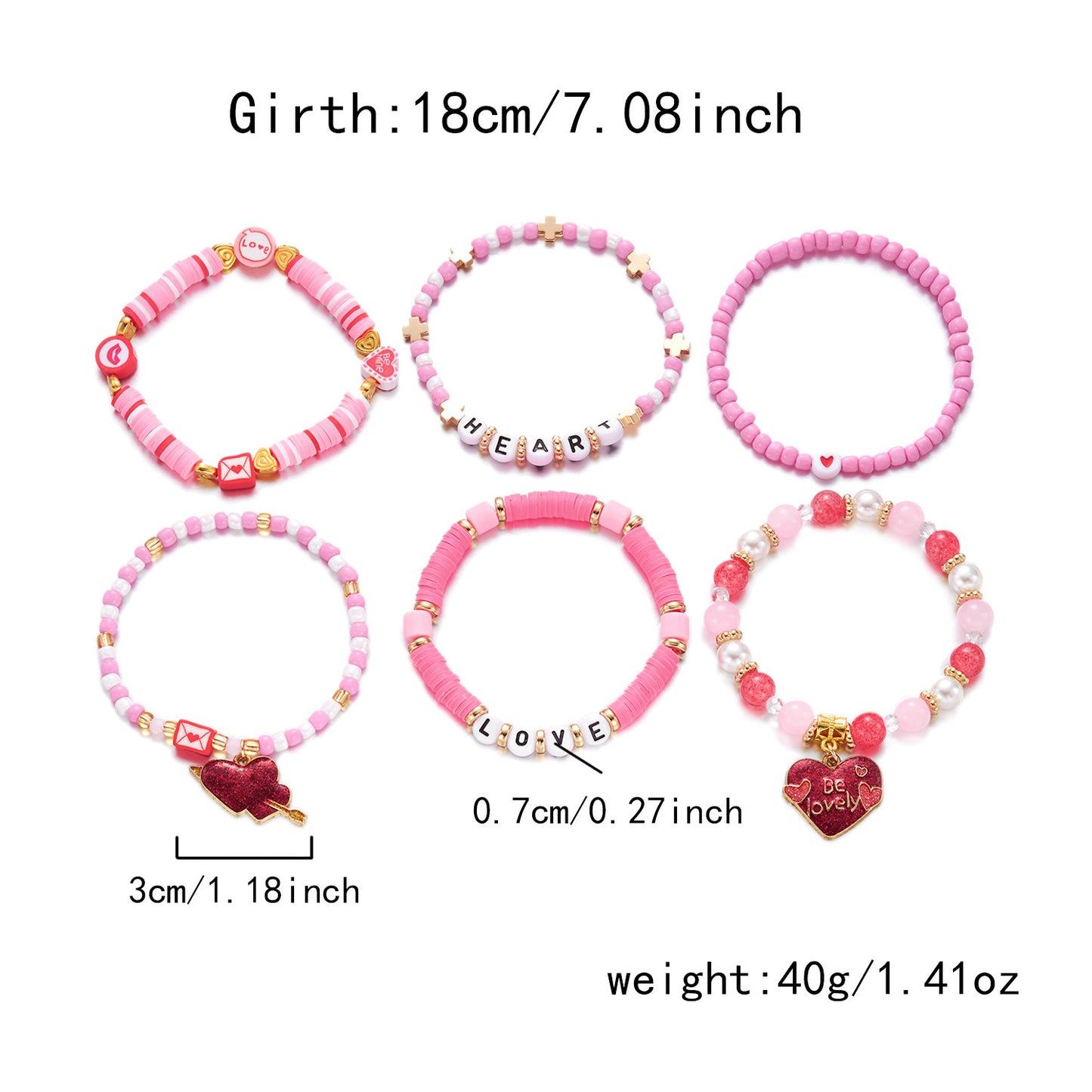 Pink XO Resin Heart Geometric Bracelet