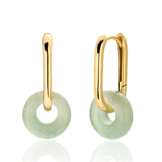 Pendientes de plata de ley 925 con hebilla de seguridad de aventurina verde geométrica para mujer