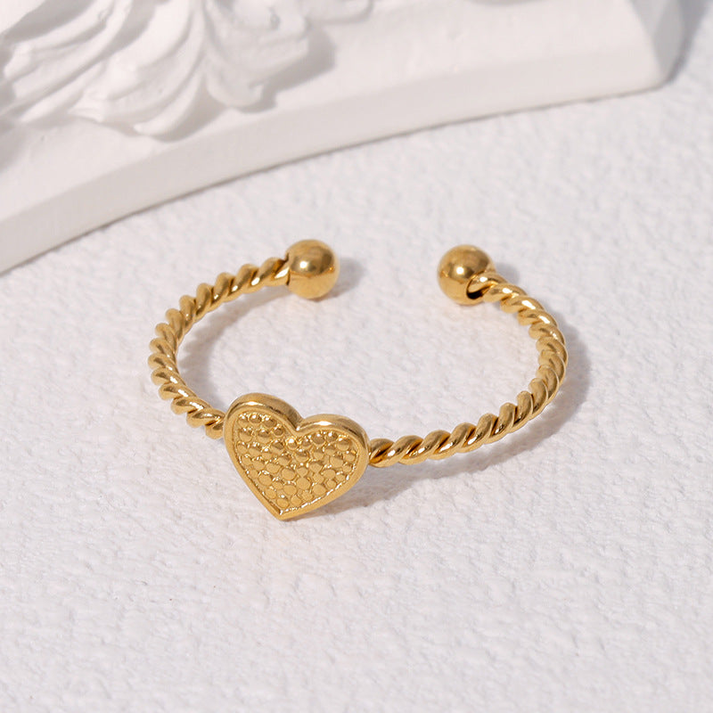 Anello da donna minimalista a forma di cuore, aperto, in acciaio inossidabile placcato oro