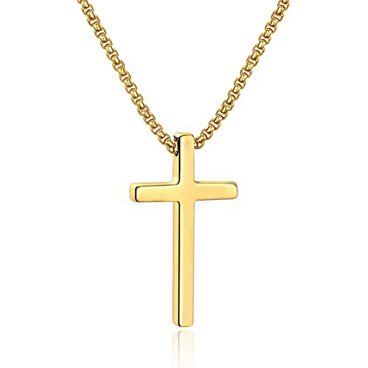 Minimalist Titanium Steel Cross Pendant Necklace for Men with Plated Finish and Pearl Chain