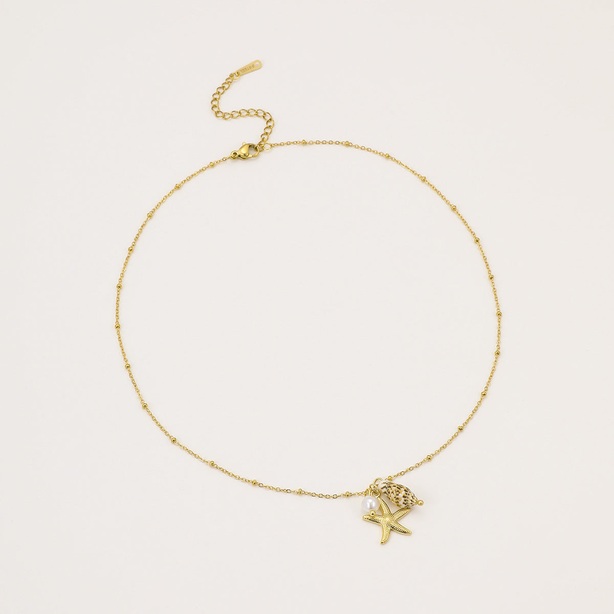 Collana alla Moda con Ciondoli a Stella Marina e Conchiglia in Acciaio Inossidabile con Finitura Placcata per Donna, Catena Clavicola a Tema Marino