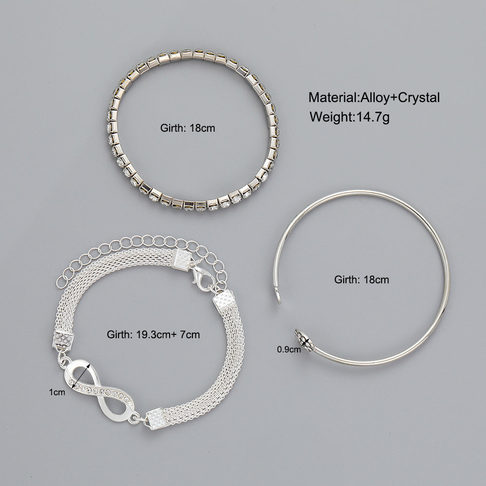 Vintage Minimalist Heart and Infinity Geometric Alloy Plated Rhinestone Bracelet Set