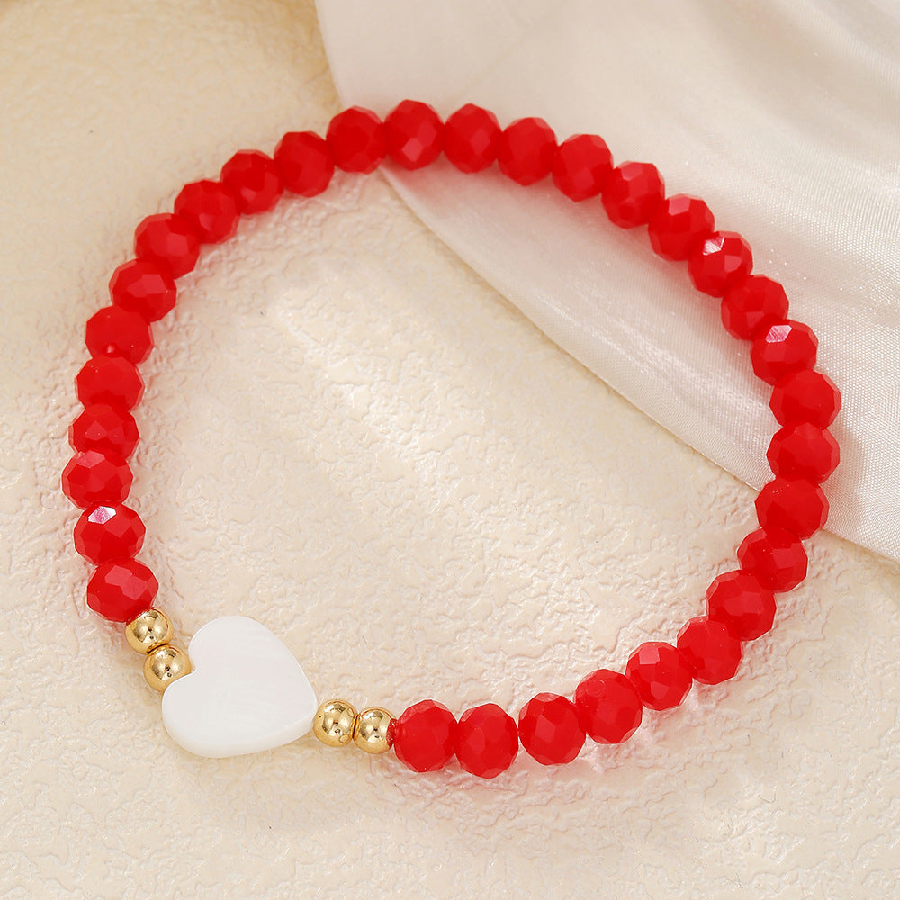 Handmade Geometric Heart Glass Bead and Pearl Bracelet for Women