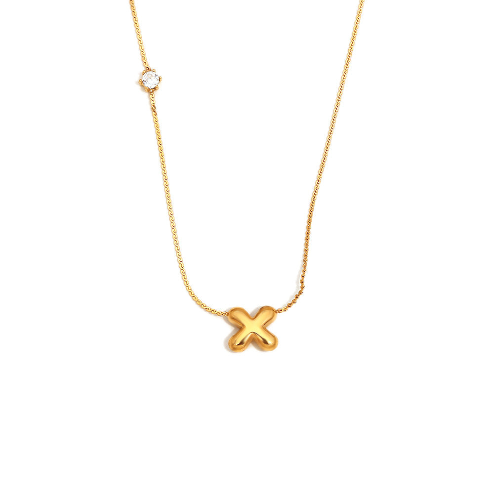 Minimalist Letter-Shaped Pendant Necklace for Women in Stainless Steel with 18K Gold Plating and Cubic Zirconia Accent on S-Link Chain