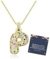 Sweet Hip-hop Letter Brass Cubic Zirconia Inlay Pendant Necklace Box Chain Unisex